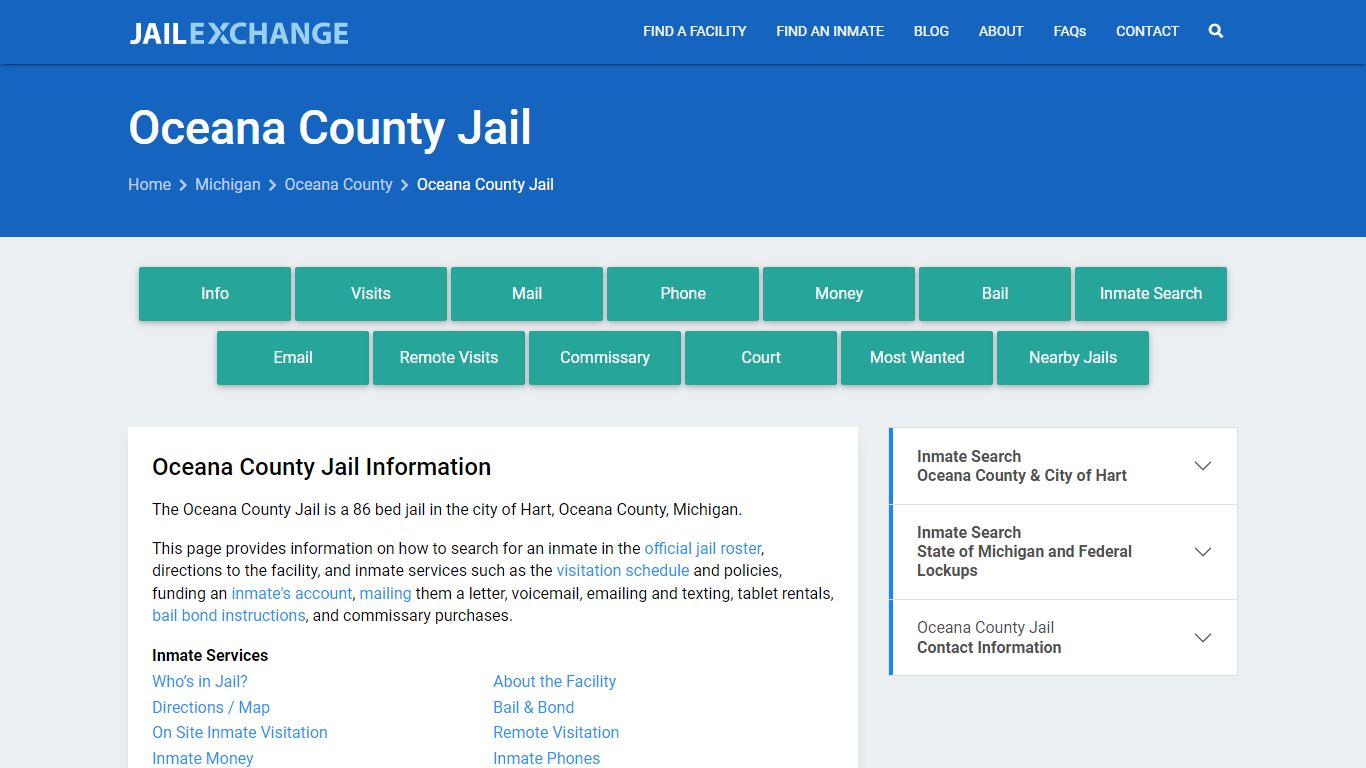 Oceana County Jail, MI Inmate Search, Information
